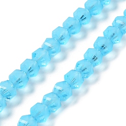 Azul Cielo Electroplate transparentes cuentas de vidrio hebras, esmerilado, facetados, linterna, luz azul cielo, 7x7.8x7.5 mm, agujero: 1.5 mm, sobre 72 unidades / cadena, 20.79'' (52.8 cm)