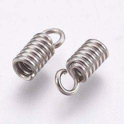Stainless Steel Color 304 Stainless Steel Terminators, Coil Cord Ends, Stainless Steel Color, 8.5x3.5mm, Hole: 2mm, Inner Diameter: 2mm