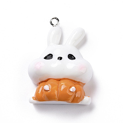 White Halloween Opaque Resin Pendants, Pumpkin Bunny Charms, with Platinum Tone Iron Loops, White, 36.5x25.5x12mm, Hole: 2mm