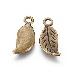 Antique Bronze Tibetan Style Alloy Charms, Leaf, Lead Free and Cadmium Free, Antique Bronze, 17x8mm, Hole: 2mm