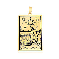 Oro 201 colgantes de acero inoxidable, patrón grabado con láser, colgantes de cartas de tarot, dorado, la estrella xvii, 40x24x1 mm, agujero: 8x4 mm
