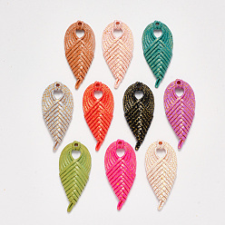 Mixed Color Resin Pendants, Imitation Woven Rattan Pattern, Leaf, Mixed Color, 48x22x5~6mm, Hole: 2.5mm