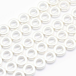 Silver Plated Electroplate Non-magnetic Synthetic Hematite Beads Strands, Grade AA, Long-Lasting Plated, Donut, Silver Plated, 12x4mm, Hole: 1mm, Inner Diameter: 7mm, about 33pcs/strand, 15.7 inch(40cm)