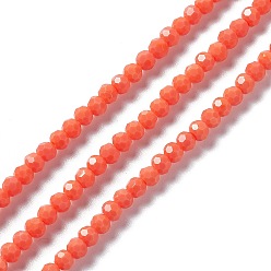 Tomato Faceted(32 Facets) Glass Beads Strands, Round, Tomato, 4mm, Hole: 1mm, about 99~107pcs/strand, 14.09~15.43''(35.8~39.2cm)