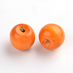 Оранжевый Крашеные натуральные деревянные бусины, бусины макраме большая дырочка, круглые, хороший подарок на День детского делает, без свинца, оранжевые, шириной около 14 мм, о 13 mm, отверстие : 4 мм, Около 1200 шт / 1000 г