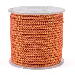 Dark Orange Round String Thread Polyester Cords, with Gold Wire, Dark Orange, 2.5mm, about 21.87 yards(20m)/roll