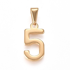 Number 304 Stainless Steel Pendants, Number, Golden, Num.5, 20.5x10x1.5mm, Hole: 7x3mm