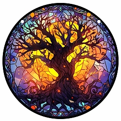 Colorful Acrylic Tree of Life Pendant Decorations, for Window Hanging Decorations, Flat Round, Colorful, 150mm