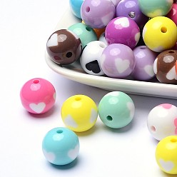Mixed Color Opaque Acrylic Beads, Round, Mixed Color, about 220pcs/500g, 16mm in diameter, hole: about 3mm