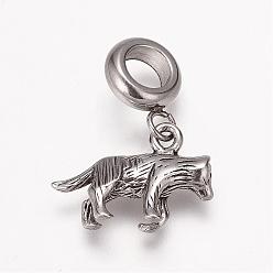 Antique Silver 304 Stainless Steel Puppy European Dangle Charms, Large Hole Pendants, Beagle Dog Charms, Antique Silver, 22mm, Hole: 5mm, Pendant: 12x17x3mm