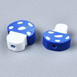 Blue Handmade Polymer Clay Beads, Mushroom, Blue, 9~13x8.5~12x4~5mm, Hole: 1.8mm