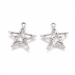 Antique Silver Tibetan Style Alloy Pendants, Cadmium Free & Nickel Free & Lead Free, Star, Christmas, Antique Silver, about 23mm long, 20.5mm wide, 2mm thick, hole: 1.5mm