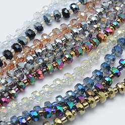 Mixed Color Electroplate Glass Beads Strands, Faceted, Column, Mixed Color, 5.5x3.5mm, Hole: 1mm, about 100pcs/strand, 22.4 inch(57cm)