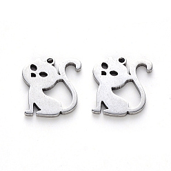 Stainless Steel Color 304 Stainless Steel Charms, Laser Cut, Cat Shape, Stainless Steel Color, 14.5x12.5x1mm, Hole: 1.2mm