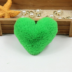 Lawn Green Imitation Fur Pom Pom Balls, for DIY Keychain Bag Making Accessories, Heart, Lawn Green, 10x8cm