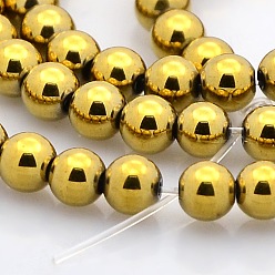 Plateado en Oro Los granos redondos del hematites sintética no magnético hebras, oro chapado, 4 mm, agujero: 1 mm, sobre 100 unidades / cadena, 15.7 pulgada