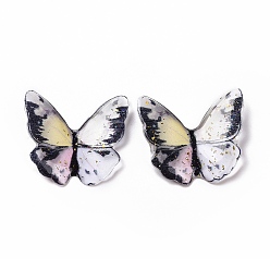 Floral White Transparent Resin Cabochons, with Gold Foil, Butterfly, Floral White, 21.5~22x22~24.5x1.5~4.7mm