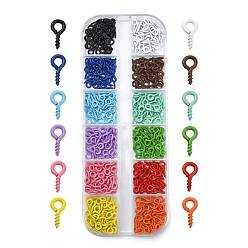 Mixed Color Spray Painted Iron Screw Eye Pin Peg Bails, For Half Drilled Beads, Cadmium Free & Nickel Free & Lead Free, Mixed Color, 8x4x1mm, Hole: 2mm, Pin: 1.4mm, 40Pcs/color, 12 Colors, 480Pcs/box