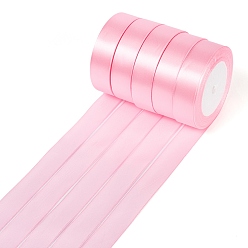 Pink Односторонняя атласная лента, Полиэфирная лента, розовые, 1 дюйм (25 мм) шириной, 25yards / рулон (22.86 м / рулон), 5 рулоны / группа, 125yards / группа (114.3 м / группа)