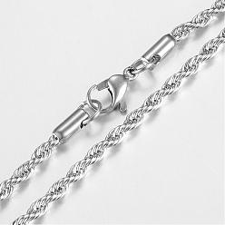 Stainless Steel Color 201 Stainless Steel Rope Chain Necklaces, with Lobster Claw Clasps, Stainless Steel Color, 23.6 inch(60cm), 4.0
