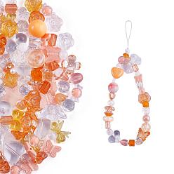 Orange 150 pièces perles acryliques roses aléatoires ours pastel perles entretoises papillon perles en vrac pour bijoux porte-clés téléphone lanière faisant, orange, 17mm