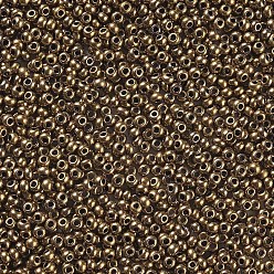 Cobre Chapado 15/0 calificar unas cuentas redondas de semillas de vidrio, colores metálicos, cobre recubierto, 15/0, 1.8~2x1~1.3 mm, agujero: 0.5 mm, sobre 80000 unidades / libra