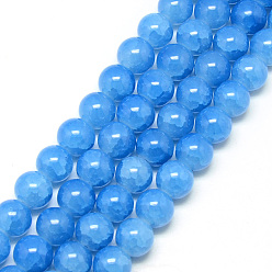 Dodger Azul Hornear pintado hebras de perlas de vidrio craquelado, rondo, azul dodger, 4 mm, agujero: 1.1~1.3 mm, sobre 200 unidades / cadena, 31.4 pulgada