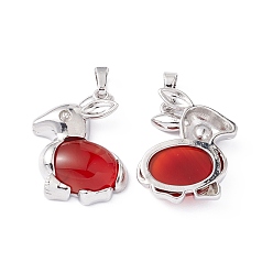 Red Agate Natural Red Agate Pendants, with Platinum Tone Brass Findings, Cadmium Free & Lead Free, Rabbit Charm, 29x22x7mm, Hole: 8x5mm