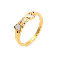 Golden Ion Plating(IP) 304 Stainless Steel Finger Ring with Rhinestone, Heart, Golden, US Size 8(18.1mm)