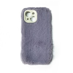 Medium Purple Warm Plush Mobile Phone Case for Women Girls, Plastic Winter Camera Protective Covers for iPhone14, Medium Purple, 15.4x8x1.4cm