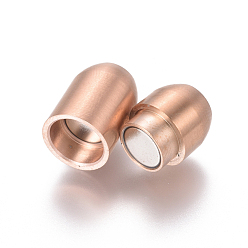 Rose Gold 304 Stainless Steel Magnetic Clasps with Glue-in Ends, Frosted, Column, Rose Gold, 19x9mm, Hole: 5mm
