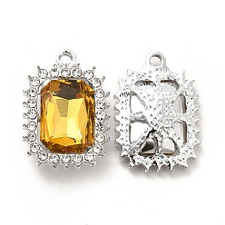 Oro Colgantes de cristal de aleación, colgante de rectángulo de diamantes de imitación de cristal, Platino, oro, 23.5x16.5x6.5 mm, agujero: 2 mm