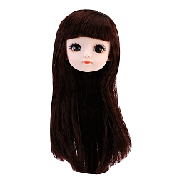 Coconut Brown Plastic Doll Head, with Long Hairstyle, for Female BJD Doll Accessories Making, Coconut Brown, 150mm