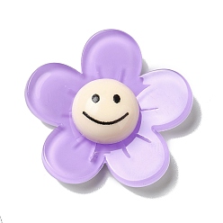 Lila Cabuchones de acrílico, flor con cara sonriente, lila, 34x35x8 mm