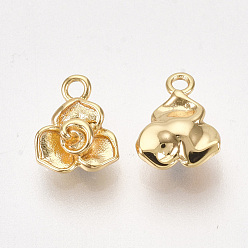 Real 18K Gold Plated Brass Charms, Flower, Nickel Free, Real 18K Gold Plated, 8.5x7x3.5mm, Hole: 1.2mm