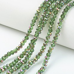 Lime Green Electroplate Transparent Glass Beads Strands, Half Rose Gold Plated, Faceted, Rondelle, Lime Green, 2.5x2mm, Hole: 0.4mm, about 199pcs/strand, 13.4 inch(34cm)