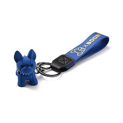 Royal Blue Imitation Leather Clasps Keychain, with Resin Pendants and Zinc Alloy Findings, Dog, Gunmetal, Royal Blue, 18.3cm