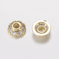 Oro Tapa de perlas de zirconia cúbica de micro pavé de latón, sin plomo y cadmio, apétalo, dorado, 8x3.5 mm, agujero: 2.5 mm