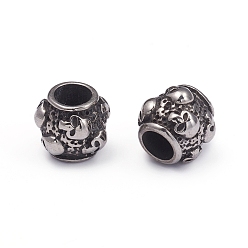 Antique Silver Halloween 304 Stainless Steel European Beads, Large Hole Beads, Barrel with Skull, Antique Silver, 8.5x9.5mm, Hole: 4.5mm
