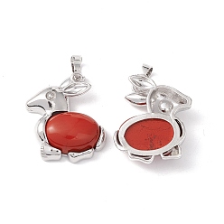 Red Jasper Natural Red Jasper Pendants, with Platinum Tone Brass Findings, Cadmium Free & Lead Free, Rabbit Charm, 29x22x7mm, Hole: 8x5mm