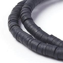 Negro Cuentas de arcilla polimérica hechas a mano ecológicas, disco / plano y redondo, perlas heishi, negro, 4x1 mm, agujero: 1 mm, sobre 380~400 unidades / cadena, 17.7 pulgada