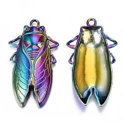 Rainbow Color Alloy Big Pendants, Cadmium Free & Lead Free, Cicada, Rainbow Color, 61x34x8mm, Hole: 4mm