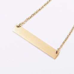 Golden 304 Stainless Steel Pendant Necklaces, Rectangle, Golden, 17.7 inch(45cm)