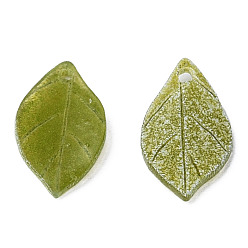 Olive Plastic Pendants, Leaf, Olive, 15.5x8x1mm, Hole: 1mm
