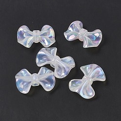 WhiteSmoke UV Plating Rainbow Iridescent Acrylic Beads, Bowknot, WhiteSmoke, 31x23x9.5mm, Hole: 3.5mm
