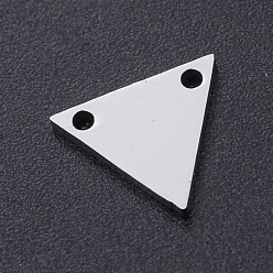 Color de Acero Inoxidable 201 conectores de eslabones de acero inoxidable, pulido manual, enlaces de corte por láser, triángulo, color acero inoxidable, 9x10x1 mm, agujero: 1.2 mm