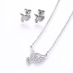 Stainless Steel Color 304 Stainless Steel Jewelry Sets, Stud Earrings and Pendant Necklaces, Eagle, Stainless Steel Color, Necklace: 18.9 inch(48cm), Stud Earrings: 8.5x9x1.2mm, Pin: 0.8mm