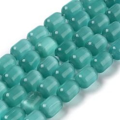 Turquoise Perles oeil de chat, colonne, turquoise, 7.5~8x11.5~13mm, Trou: 0.7mm, Environ 32 pcs/chapelet, 14.57'' (37 cm)