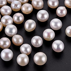 Seashell Color Natural Keshi Pearl Beads, Cultured Freshwater Pearl, No Hole/Undrilled, Round, Seashell Color, 7~8mm