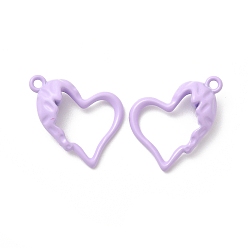 Lilac Spray Painted Alloy Pendants, Hollow Heart Charm, Lilac, 21x15.5x0.6mm, Hole: 1.6mm